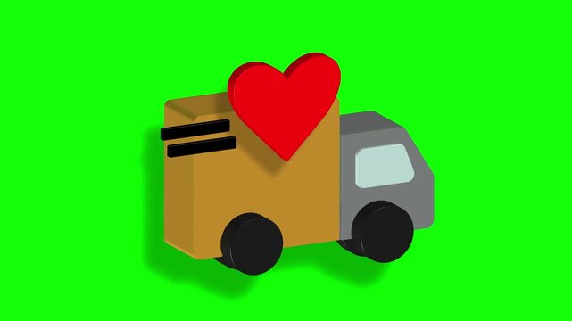 3D delivery truck with heart symbol