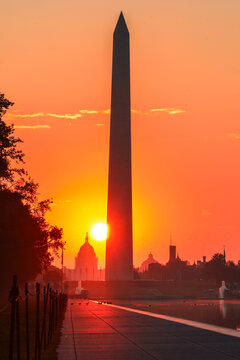Washington D.C. skyline with silhouettes of monuments during sunrise - Washington D.C. United States of America
