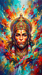 Fototapeta premium Vibrant and detailed portrayal of a mythological figure adorned with traditional jewelry and headgear set against an energetic