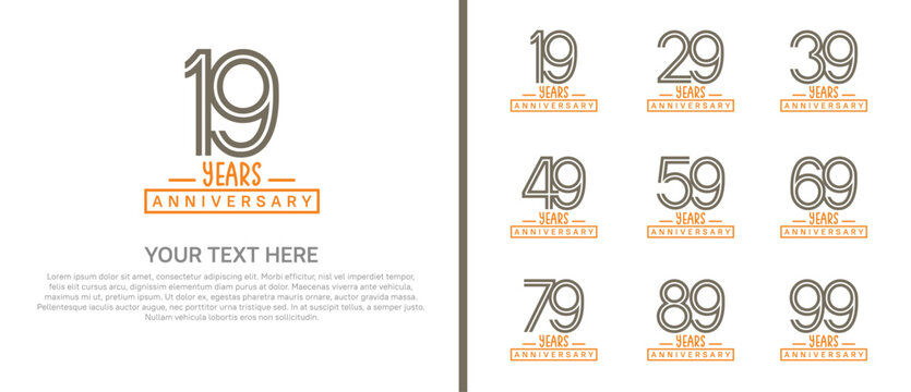 anniversary logo set. brown and orange color on white background for celebration moment