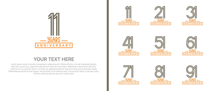 anniversary logo set. brown and orange color on white background for celebration moment