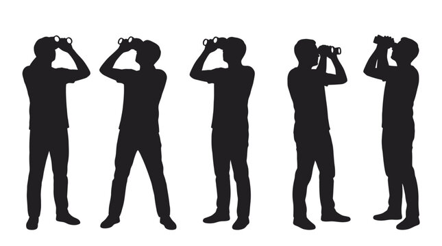 Silhouettes of Men Using Binoculars for Observation and Discovery Concepts