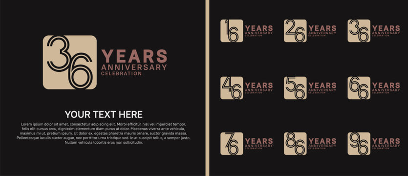 anniversary logo set with circle. brown color on black background for celebration moment