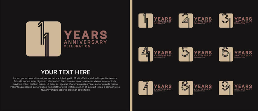 anniversary logo set with circle. brown color on black background for celebration moment