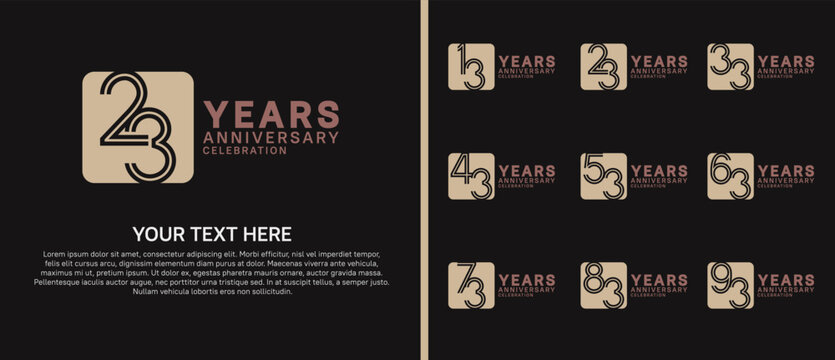 anniversary logo set with circle. brown color on black background for celebration moment