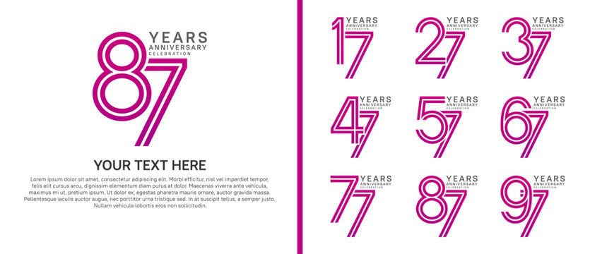 anniversary logo set multiple line style. purple color on white background for celebration moment
