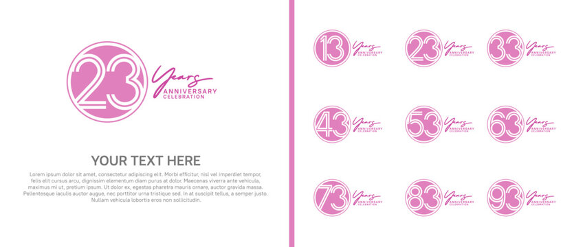 anniversary logo set with circle. purple color on white background for celebration moment
