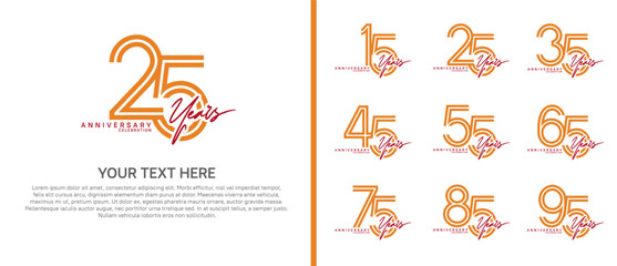 Obraz premium anniversary logo set with handwriting. orange and red color on white background for celebration moment