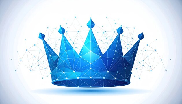 Futuristic Blue Polygonal Crown with Abstract Network Background Illustrating Concepts of Digital Royalty Technology and Global Connectivity