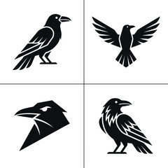 Obraz premium Minimalist black raven and crow vector logo design collection