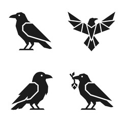 Obraz premium Collection of minimalist geometric raven and crow silhouettes
