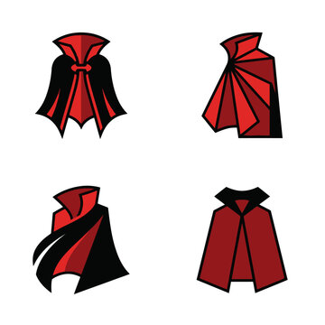 Set of Stylized Red and Black Superhero Cape Icons