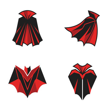Set of Red and Black Vampire Cape Vector Icons