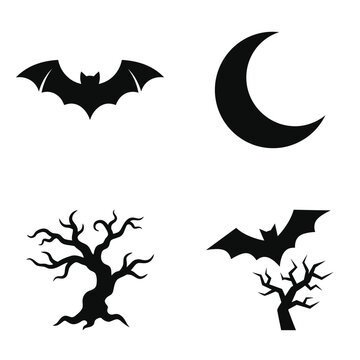 Collection of Spooky Halloween Silhouettes with Bats and Trees