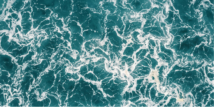 A mesmerizing aerial view of the ocean's surface, showcasing the intricate patterns of swirling turquoise water and white foam, evoking a sense of vastness and natural beauty.
