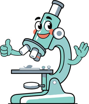 Cartoon microscope character giving a thumbs up
