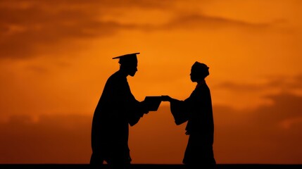Fototapeta premium Graduation ceremony silhouette receiving diploma