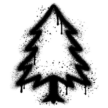 Conifer trees in graffiti style with black spray paint in different style
