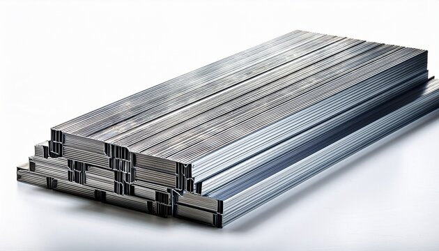 stack of steel ibeams isolated on white background