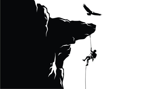 Rock climber rappelling down a steep cliff vector illustration of an eagle in flight