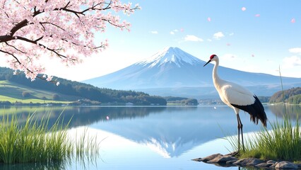 Obraz premium Serene Crane on Mount Fuji