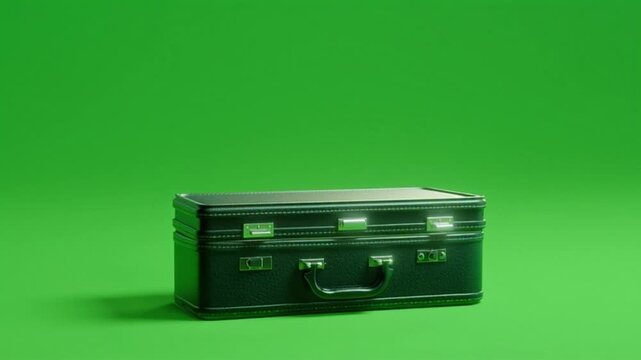A 3D suitcase is shown; it is rectangular with rounded corners. The suitcase is open, with a glowing light effect emanating from within. It features a realistic yet futuristic look