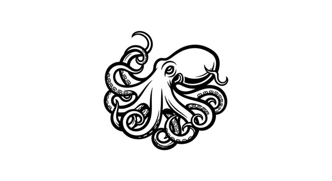Minimalist octopus logo with swirling tentacles.