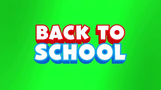 3D Cartoon Back To School Text Animation on Green Background