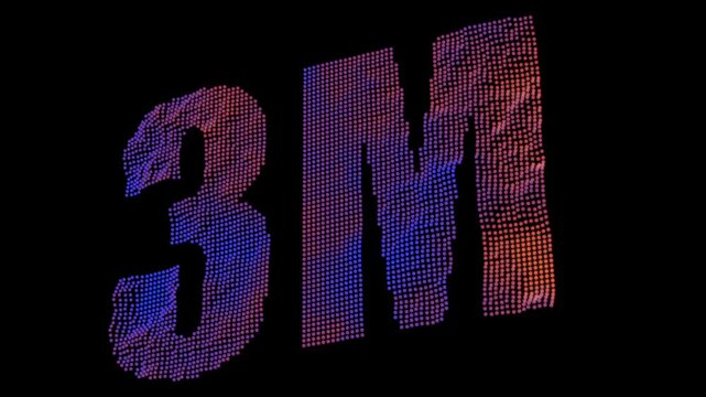 Glowing 3M Text Made of Digital Particles with Neon Gradient Abstract Technology Animation 4K