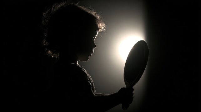 Child looking into handheld mirror