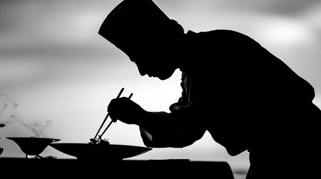 Chef tasting food with chopsticks