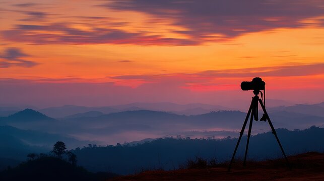 Camera tripod landscape sunset mountains