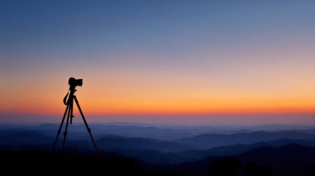 Camera tripod landscape sunset mountains