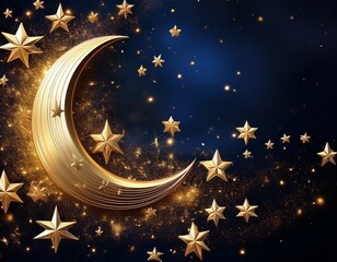 Naklejka premium gold crescent moon and stars celestial background with copy space