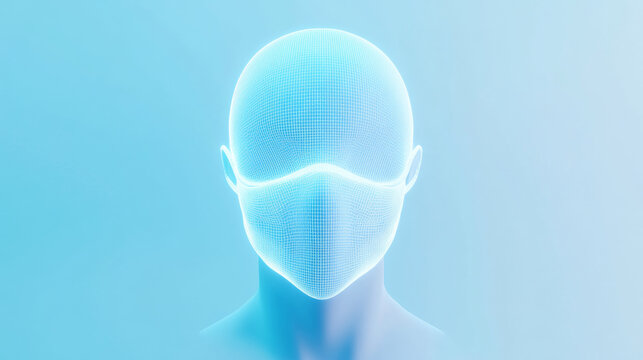 Blue Glowing Digital Grid Human Head Model