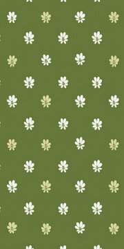 Olive green floral pattern seamless background white flower motif repeating design simple wallpaper decorative backdrop minimal style nature inspired abstract textile