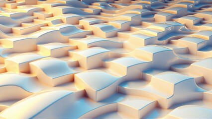 Obraz premium Abstract landscape, undulating blocks. Soft lighting creates gentle curves, warm tones dominate composition. Minimalist design, smooth surfaces.