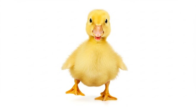 Adorable Duckling Portrait: A fluffy yellow duckling with bright eyes and tiny wings looks directly at the camera with an inquisitive expression.