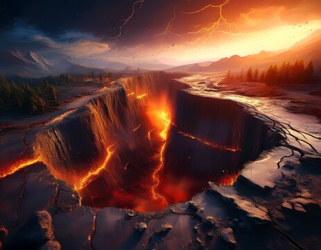 earthquake causing large fault in ground tectonic plates