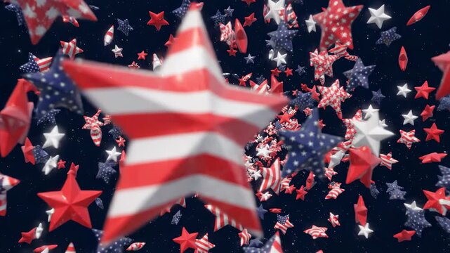Flying through patriotic American stars and flags