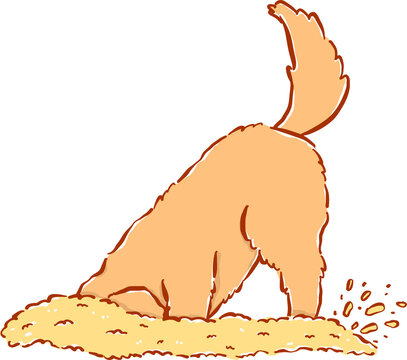 Summer Dog Golden Retriever Digging in Sand Whimsical Hand Drawn Cartoon Character
