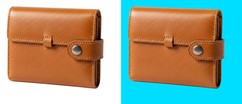 Classic brown leather wallet isolated on transparent background