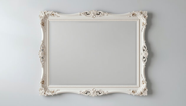 Vintage mirror with silver frame on the wall 