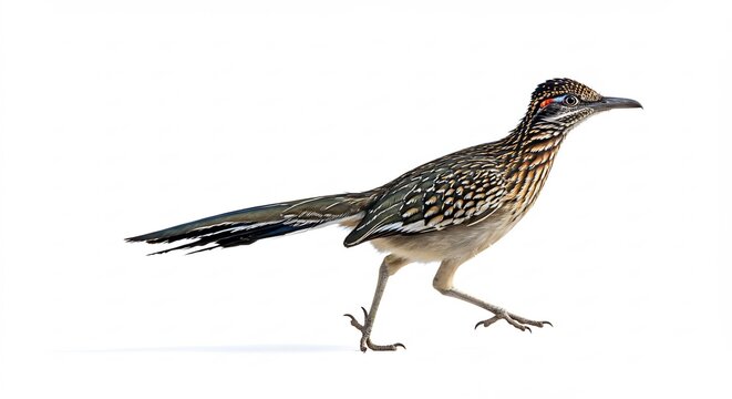 Roadrunner in Motion: A Greater Roadrunner with its distinctive crest and long tail is captured in mid-stride, showcasing its agility and unique appearance.