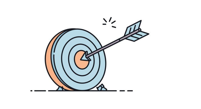 Target with arrow hitting the bullseye, success and achievement concept, flat design illustration