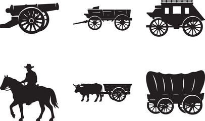  wagon wheel icon, western cart symbol set © Abdul
