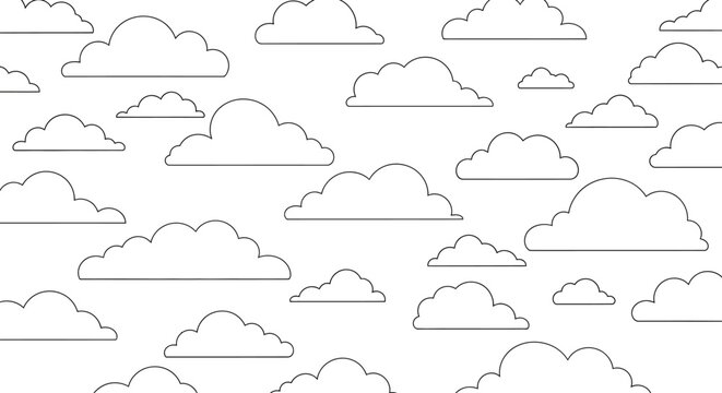 Seamless Cloud Pattern Background - Hand Drawn Style, White Clouds on Transparent