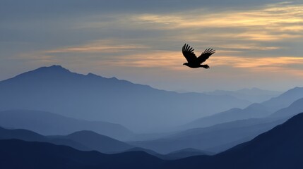 Fototapeta premium Eagle flying over mountain range