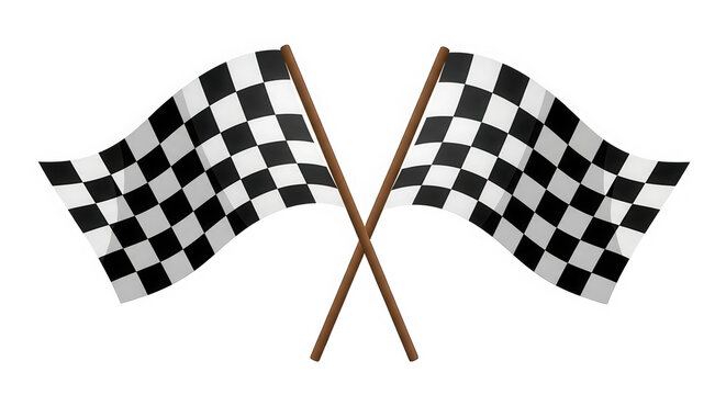 Two crossed checkered flags representing racing finish line sign isolated on transparent background