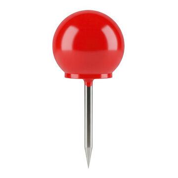 A single red round push pin for office use or map marking isolated on transparent background